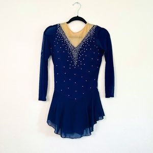 Navy Figure Skating Leotard with Iridescent Gems